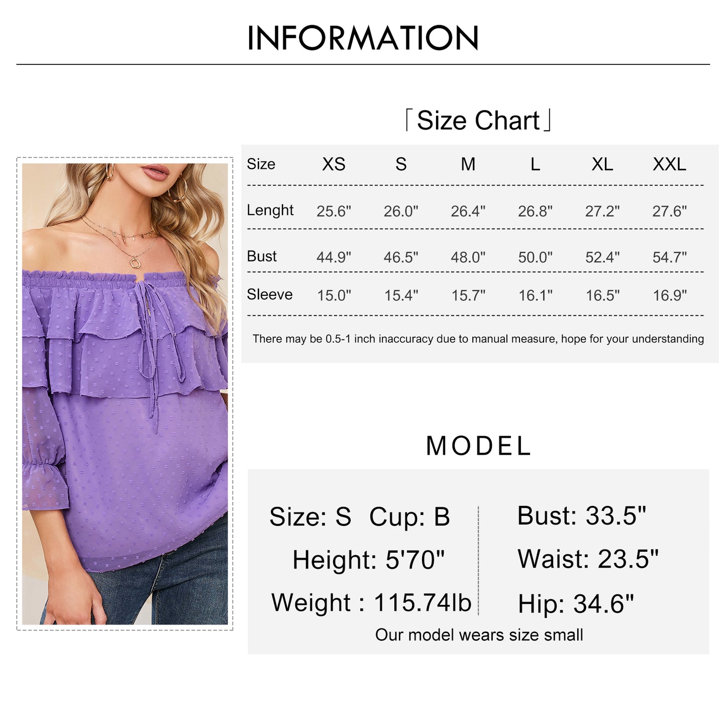 EXLURA Women’s Off The Shoulder Layered Ruffle Tops Swiss Dot Long Puff Sleeve Blouses Shirts Flowy Party Dressy Tops