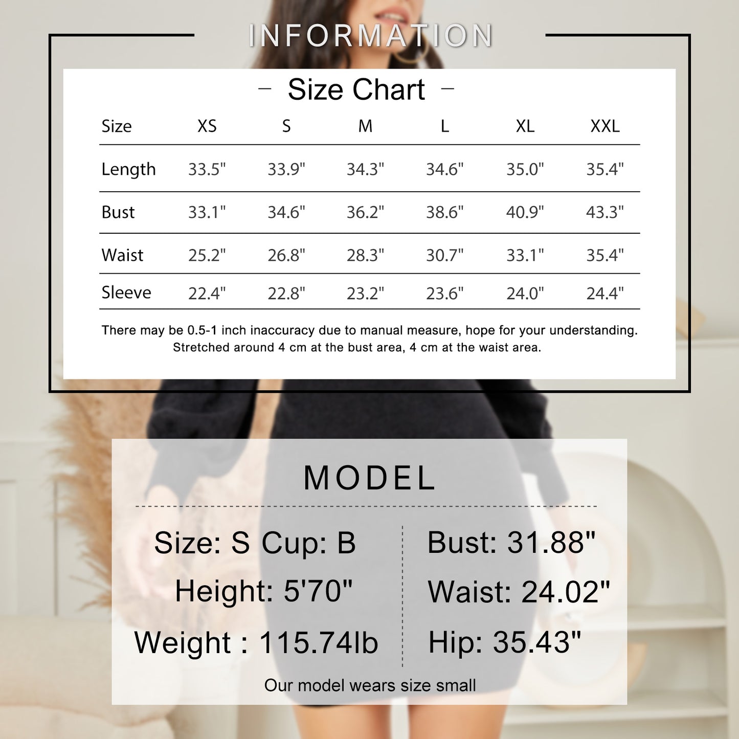 EXLURA Women’s Bodycon Knit Sweater Dress Mock Neck Smocked Long Lantern Sleeve Pullover Dress Ruffle Vintage Club Mini Dress