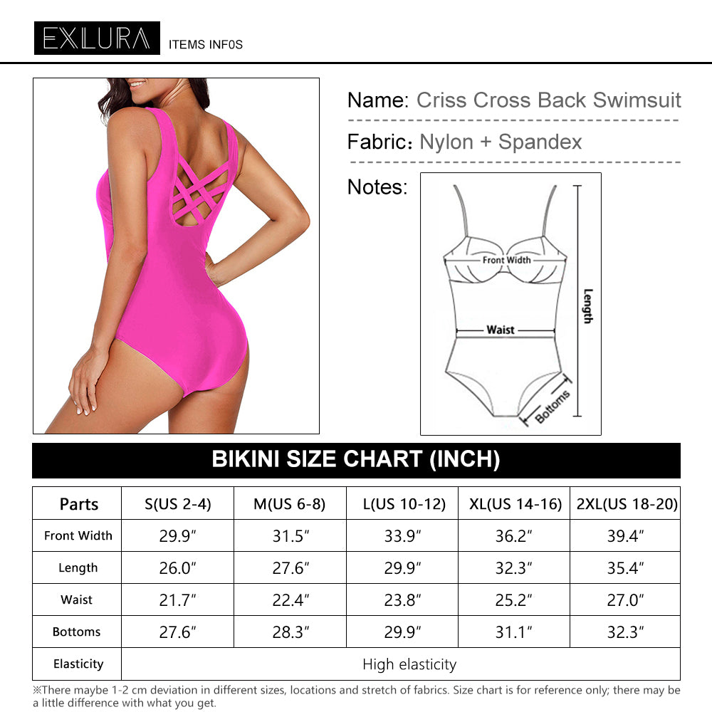 Exlura Women's Crisscross One Piece Swimsuit Athletic Training Swimwear Vintage Bathing Suit