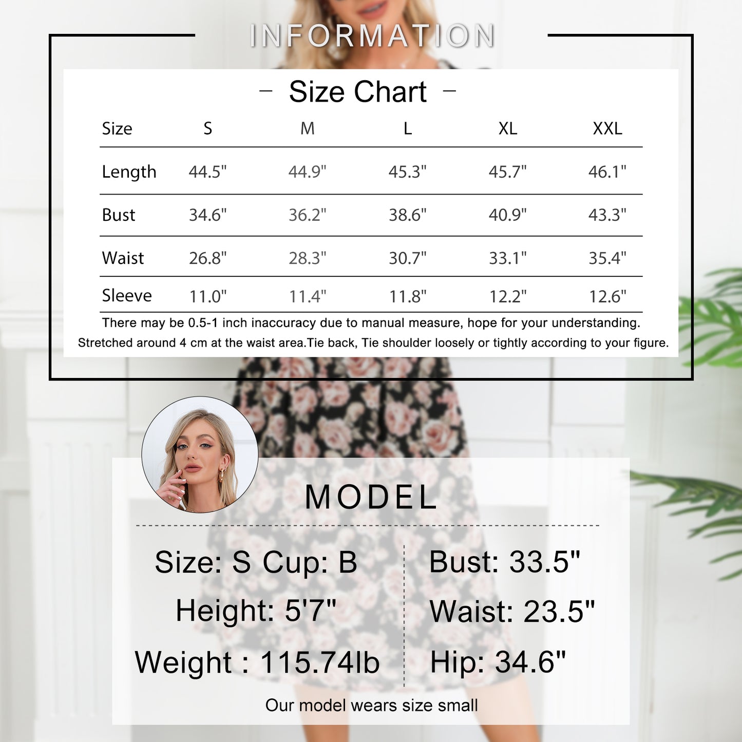 EXLURA Women’s V Neck Dress Short Puff Sleeve High Waist A-Line Backless Tie Back Floral Vintage Midi Dress