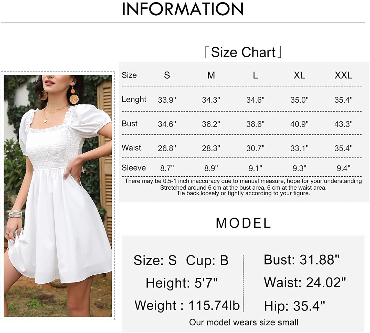 Byinns Womens Square Neck Tie Back Ruffle Off Shoulder Dress Summer Smocked A-Line Flowy Casual Mini Dress