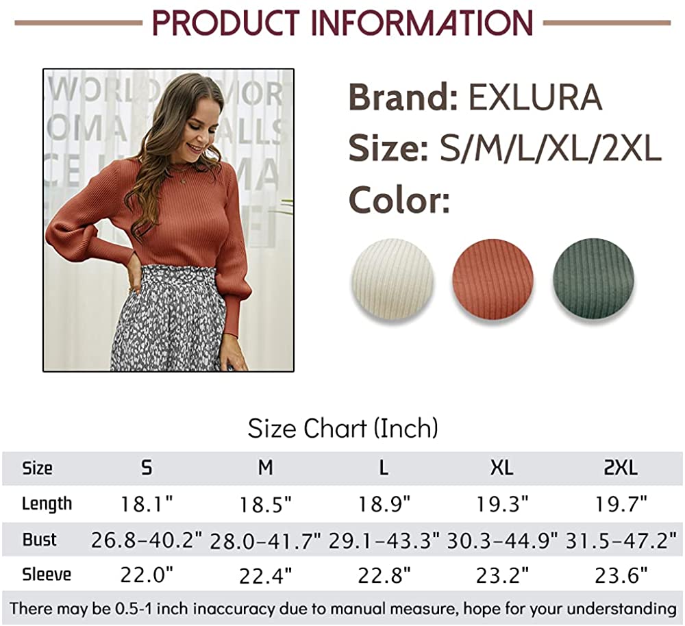 EXLURA Women's Lantern Sleeve Sweater Backless Round Neck Tie Back Knot Lightweight Tops