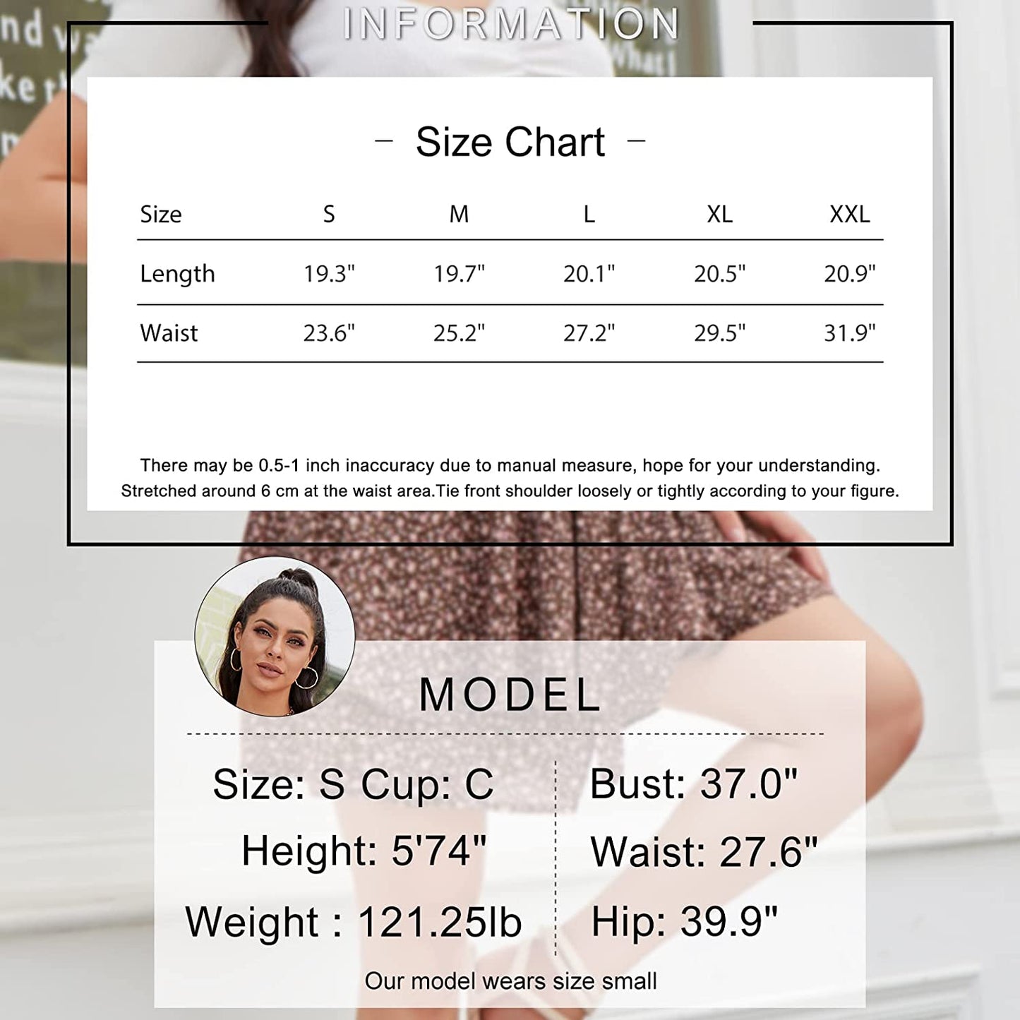 EXLURA Women's Elastic High Waist Skirt Boho Mini Casual Ruffle Layered Wide Leg Shorts Floral Short Trousers Culottes