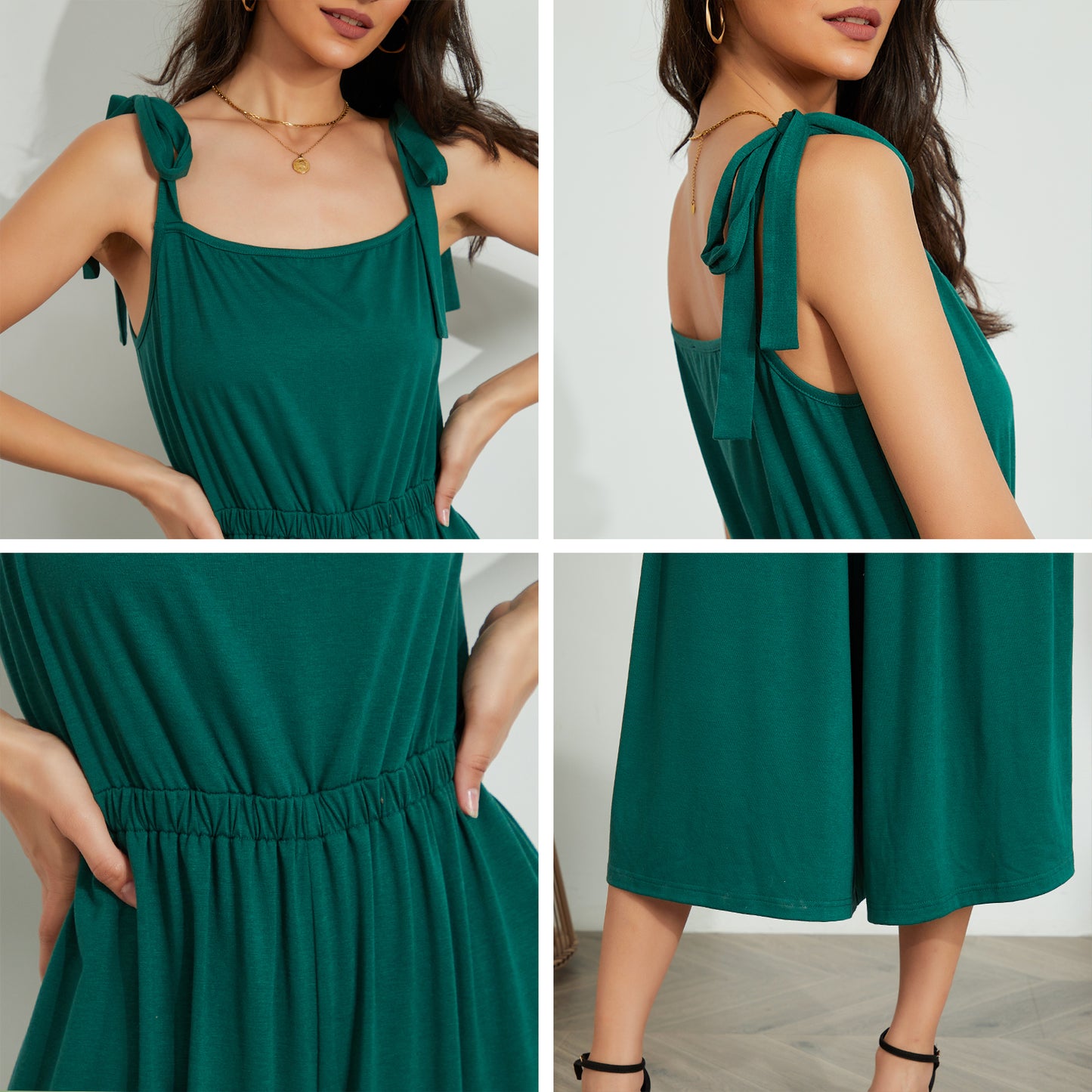 Byinns Women’s Square Neck Sleeveless Strappy Long Romper Tie Shoulder Wide Leg High Waist Knit Jumpsuit Playsuit