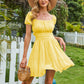 Square Neck Short Puff Sleeve Summer Dress A Line Sundress Short Mini Dress