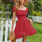 Square Neck Short Puff Sleeve Summer Dress A Line Sundress Short Mini Dress