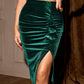 Womens Knee Length Elastic Waist Stretchy Bodycon Skirt