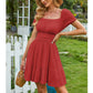 Square Neck Short Puff Sleeve Summer Dress A Line Sundress Short Mini Dress