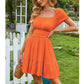 Square Neck Short Puff Sleeve Summer Dress A Line Sundress Short Mini Dress