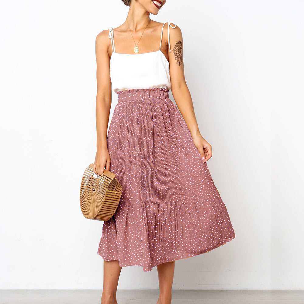 Herrnalise Womens High Waist Polka Dot Pleated Skirt Women's Fashion Ins  Wind Daisy Natural Printed Skirt Mini Pleated Skirt 