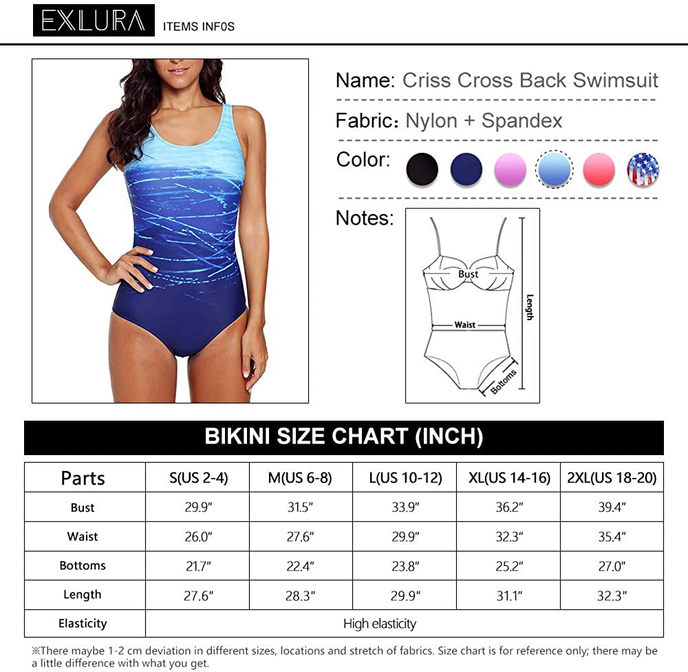 Exlura Women's Crisscross One Piece Swimsuit Athletic Training Swimwear Vintage Bathing Suit