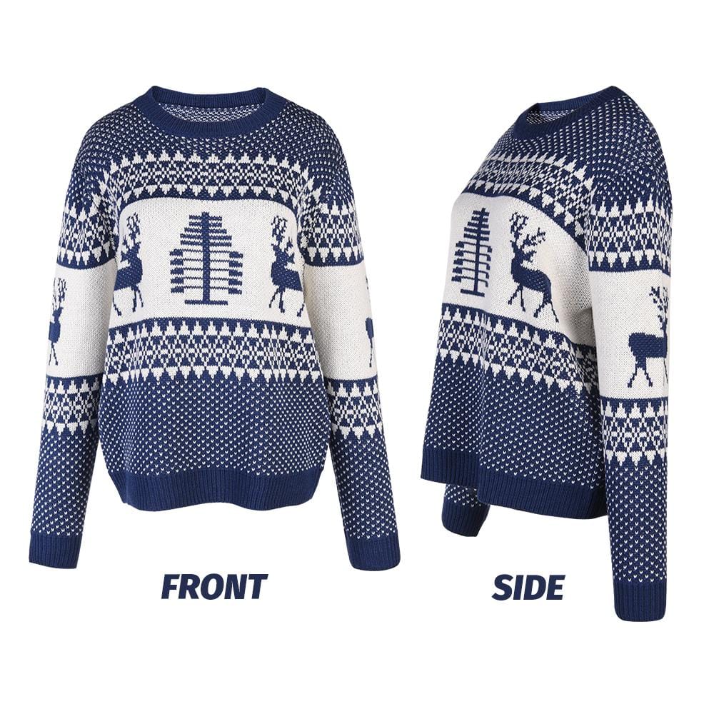Unisex Patterns Reindeer Ugly Christmas Pullover Sweater - Exlura