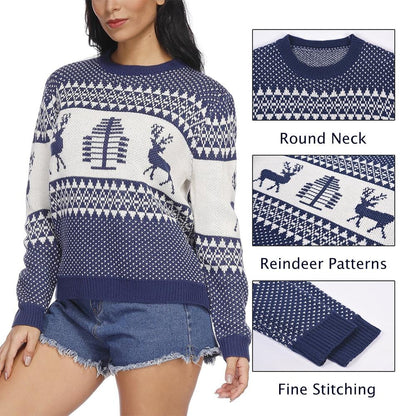 Unisex Patterns Reindeer Ugly Christmas Pullover Sweater - Exlura