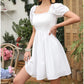 Byinns Womens Square Neck Tie Back Ruffle Off Shoulder Dress Summer Smocked A-Line Flowy Casual Mini Dress