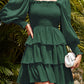 Square Neck Tie Back Bishop Sleeve Layered Flowy Swing Mini Dress