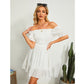Exlura Women’s High Waist Square Neck Mini Dress Off Shoulder Smocked Puff Short Sleeve Summer Short Ruffle Dress