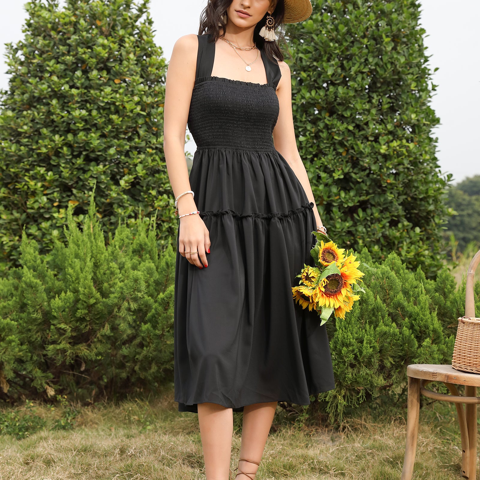 Midi Dress Macy's Womens Clothes Sexy Elegant Dress For Women Tahari ASL Women's Square-Neck