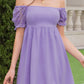 Square Neck Lace Short Puff Sleeve Dress