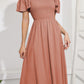 EXLURA Women's Summer Flowy Midi Dress - Square Neck Smocked Ruffle Short Sleeve Off The Shoulder Wedding Guest Dress