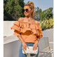 Off Shoulder Ruffle Long Sleeve Blouses Casual Layered Tops