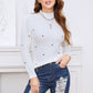 EXLURA Women’s Embroidered Polka Dot Pullover Sweater Mock Neck Long Sleeve Tops Casual Trendy Dressy Tops Jumpers