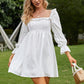 Exlura Women’s Bridal Shower Wedding Guest  Dress Square Neck Long Sleeve Ruffle Dress Backless Tie Back Swing Dress Mini Short Dresses