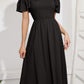 EXLURA Women's Summer Flowy Midi Dress - Square Neck Smocked Ruffle Short Sleeve Off The Shoulder Wedding Guest Dress