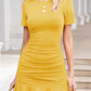 Short Sleeve Ruched Ruffle Knit Short Casual Dress