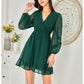 BYINNS Women’s Swiss Dot V Neck Ruffle Mini Dress Long Puff Sleeve Dress Elegant Vintage Cocktail Wedding Guest Dress