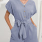 Jumpsuits - V Neck Button Short Sleeve Wide Leg Casual Rompers