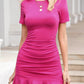 Short Sleeve Ruched Ruffle Knit Short Casual Dress
