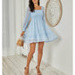 Exlura Women’s Vintage Mini Dress Round Neck Long Sleeve Swiss Dot Empire Waist Skater Dress Babydoll Casual Dress