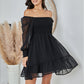 Exlura Women’s Vintage Mini Dress Round Neck Long Sleeve Swiss Dot Empire Waist Skater Dress Babydoll Casual Dress