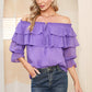 EXLURA Women’s Off The Shoulder Layered Ruffle Tops Swiss Dot Long Puff Sleeve Blouses Shirts Flowy Party Dressy Tops