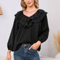 EXLURA Women’s Layered Ruffle Flowy Tops V Neck Long Puff Sleeve Blouses Shirts Casual Dressy Tops