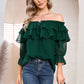 EXLURA Women’s Off The Shoulder Layered Ruffle Tops Swiss Dot Long Puff Sleeve Blouses Shirts Flowy Party Dressy Tops