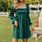 Exlura Women’s Bridal Shower Wedding Guest  Dress Square Neck Long Sleeve Ruffle Dress Backless Tie Back Swing Dress Mini Short Dresses