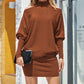 EXLURA Women's Cold Shoulder Knit Dress Mock Neck Batwing Sleeve Elegant Stretchy Mini Sweater Dress