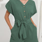 Jumpsuits - V Neck Button Short Sleeve Wide Leg Casual Rompers