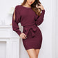 Byinns Women’s Belted Knit Bodycon Sweater Dress Long Sleeve Batwing Sheath Pullover Dress Sexy Cocktail Party Mini Dress