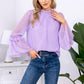 EXLURA Women’s Swiss Dot Long Bell Sleeve Tops Shirts Ruffle Mock Neck Blouses Flowy Chiffon Dressy Tops