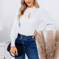 EXLURA Women’s Keyhole Mock Neck Pullover Sweater Slim Fitted Long Puff Sleeve Turtleneck Casual Trendy Tops Jumpers
