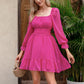 Exlura Women’s Swiss Dot Flowy Mini Dress Square Neck Long Lantern Sleeve Ruffle Dress Casual Cottagecore Boho Dress