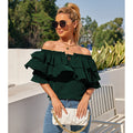 Off Shoulder Ruffle Long Sleeve Blouses Casual Layered Tops