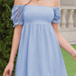 Square Neck Lace Short Puff Sleeve Dress