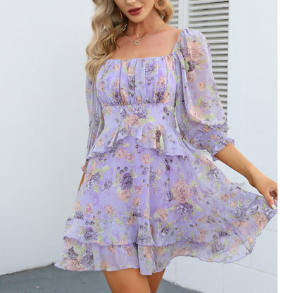 Tiered Square Neck Off Shoulder Smocked Skater  Sundress