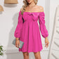 Casual Mini Dress Square Neck Bow Long Puff Sleeve Dress Empire Waist Boho Wedding Guest Dress