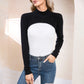 EXLURA Women’s Color Block Pullover Sweater Mock Neck Slim Fitted Long Sleeve Turtleneck Casual Trendy Tops Jumpers