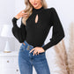 EXLURA Women’s Keyhole Mock Neck Pullover Sweater Slim Fitted Long Puff Sleeve Turtleneck Casual Trendy Tops Jumpers