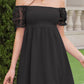 Square Neck Lace Short Puff Sleeve Dress